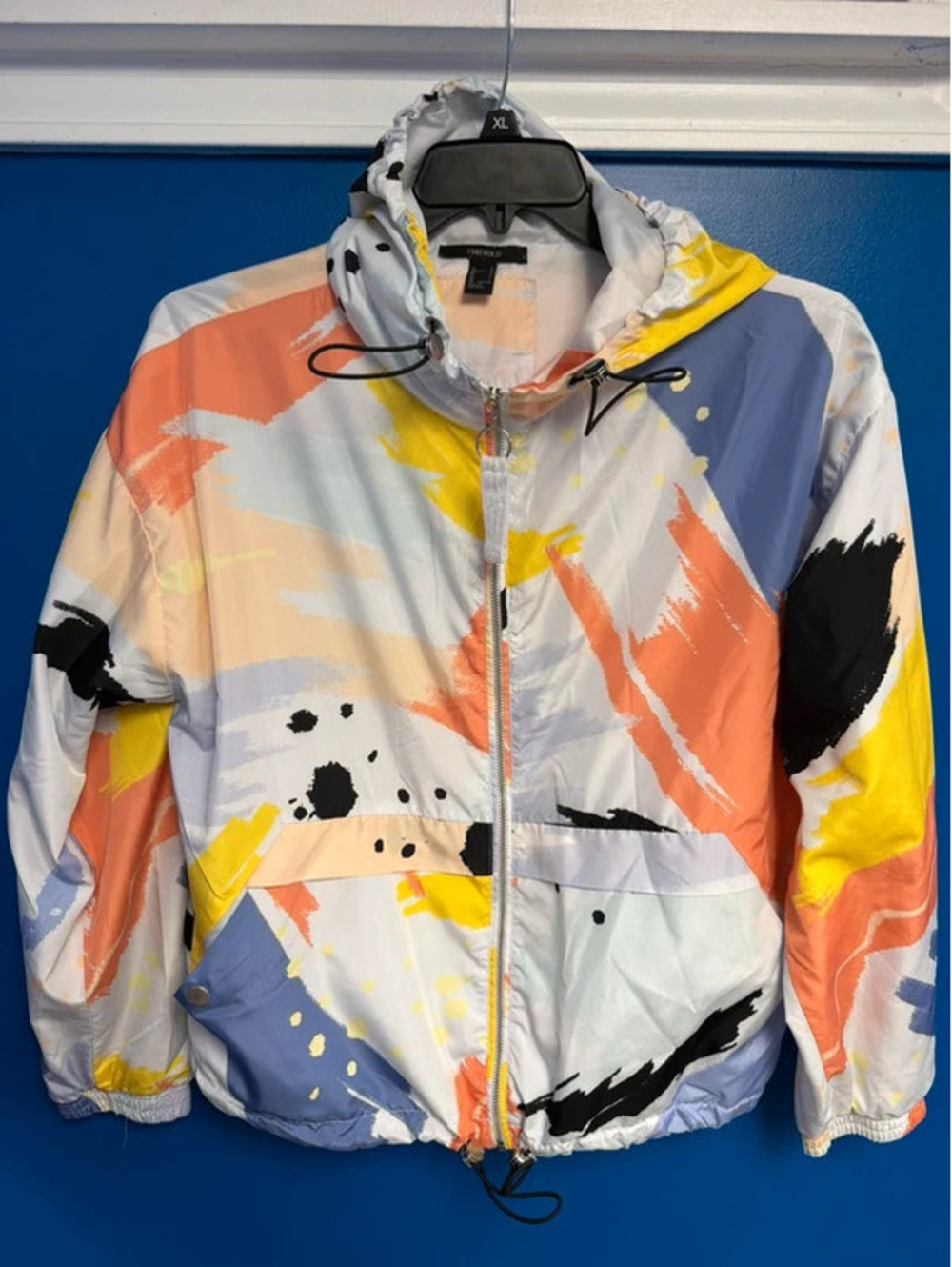 Forever 21 Abstract Paint Splatter Hooded Windbreaker Jacket L